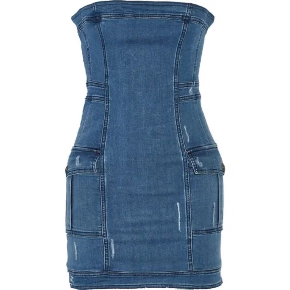 Pierre Balmain Dresses | Pierre Balmain Denim Mini Strapless Dress - Brand New | Color: Blue | Size: 38eu | Teebs711'S Closet